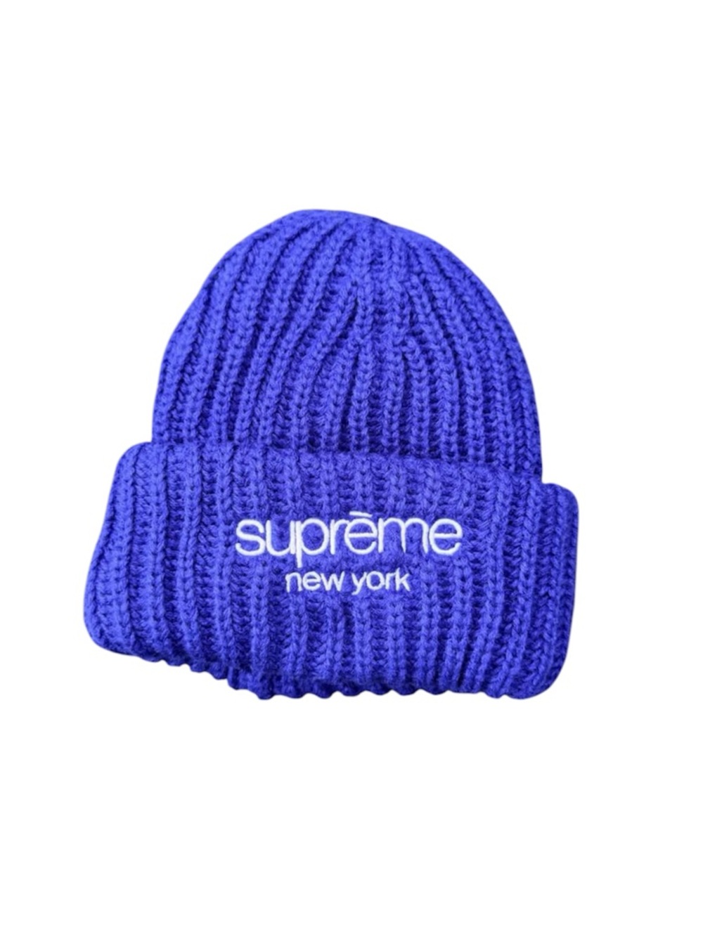 Supreme New York Ribbed Beanie in Deep Blue